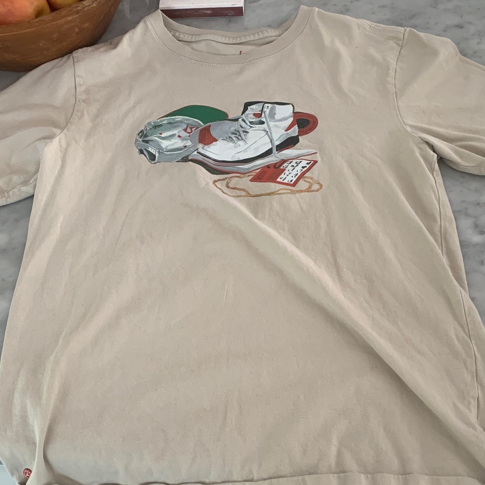 Jordan Beige T-Shirt with Red Logo